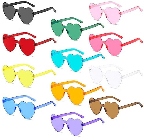 ATSGJLZN Herz Sonnenbrille,12 Stück Herzbrille UV400 Party Brillen Sets partybrille Herzbrillen Heart Shaped Sunglasses Festival Brille Sonnenbrillen für Junggesellenabschied Frauen Deko
