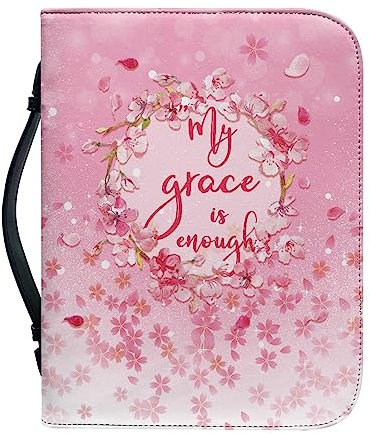 Grande housse de bible en cuir avec fermeture éclair pour femme Motif fleurs, Rose, XXL