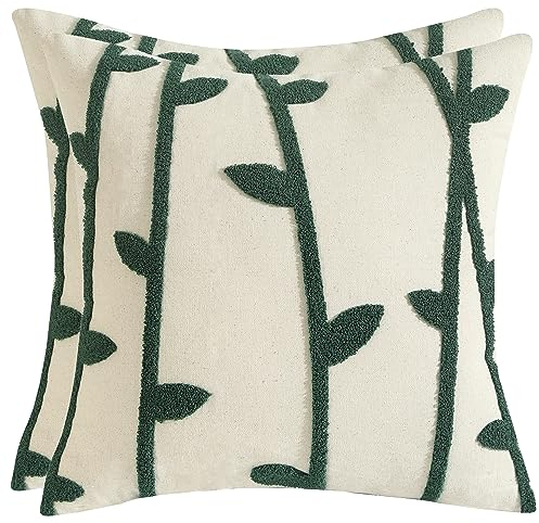 Tosleo 2 Stück Kissenhülle Bestickte 45 x 45cm Grüne Rebe Kissenbezug Wurfkissenbezüge für Gartenlounge Sofa Dekokissen Wohnzimmer Schlafzimmer Bauernhaus