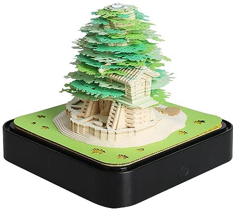 Schreibtisch kalender mit Lichtern, 2024 Kalender 3D Memo Pad Papier Kunst Sakura Baum Kreative 3D Notizblock Papier Schnitzen Geschenk Home Desktop Dekoration