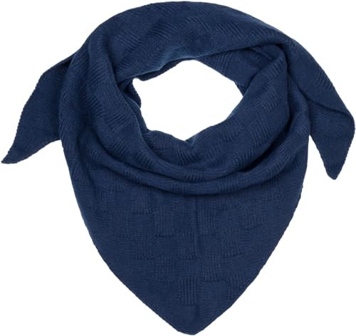 styleBREAKER Damen XXL Strick Dreieck Schal Einfarbig mit Schachbrett Strickmuster, Maxi Schal, Dreieckstuch, Warmes Winter Tuch 01020047, Farbe:Dunkelblau