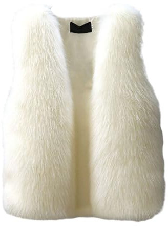Altsuceser Gilet d'hiver en fausse fourrure pour femme, manteau en fausse fourrure, cape châle, gilet sans manches en fourrure, blanc, taille L