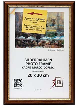3-B Bilderrahmen BARI RUSTIKAL - Dunkel Braun/Gold - 20x30 cm - Holzrahmen, Fotorahmen, Portraitrahmen mit Acrylglas