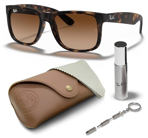 Ray-Ban RB4165 Justin quadratische Sonnenbrille, BRILLEN-SET | Exklusiv-Etui und Care-Kit | Matte Havana/Dark Brown