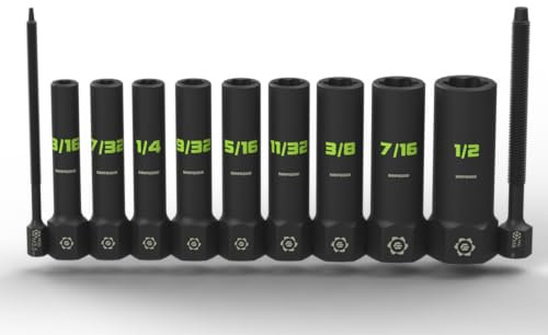 GRIPEDGE Tools | 9-PC - 1/4'' Drive Deep SAE RPT Socket Extractor Set | Sizes 3/16'' - 1/2'' | Removes Broken Studs, Stripped Bolts and Lug Nuts | Includes Premium EVA Foam Storage|