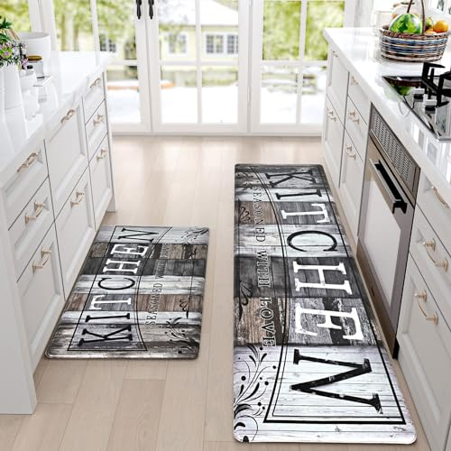 Yugarlibi PVC Küchenteppich Läufer 2 Stück, rutschfest Waschbar Küchenläufer, 10mm Dick Anti-Müdigkeit Küchenmatte, Wasserdicht Ölbeständig Weich Teppich für Küche Esszimmer Flur 44x75+44x150cm