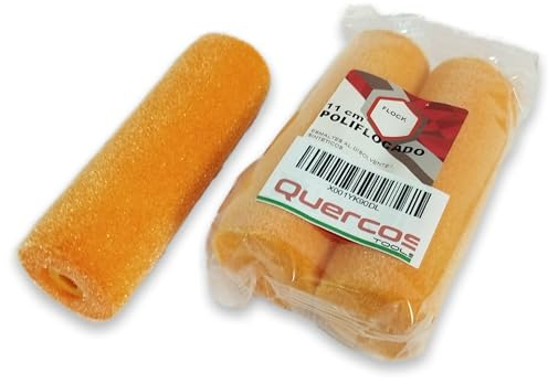 Quercos. Rouleau de peinture polyfloqué de rechange 11 cm - Lot de 2 mini rouleaux en mousse floquée avec bord droit. Finition super fine - Rouleau pour peinture à l'eau ou solvants légers.