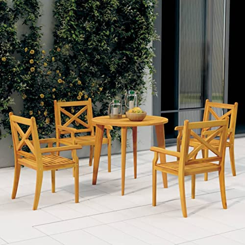 NITCA Sitzgruppe Garten Holz Essgruppe 4 Personen Massivholz Akazie Gartenmöbel Set mit 4 Gartenstuhl Gartenmöbel Essgruppe Gartengarnitur Holz Sitzgarnitur Gartentisch Balkonmöbel Set(Ø 85 cm Tisch)