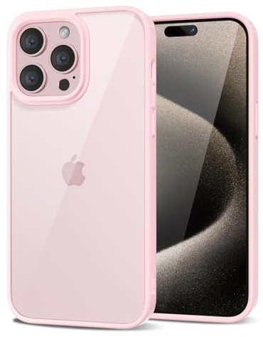 LoeoeL for iPhone 15 Pro Max Case Clear, Transparent Hybrid 15 Pro Max Phone Case [Hard Plastic & Soft Silicone Bumper] Acrylic Non Yellowing Thin Slim Protective Cover for Women, Light Pink