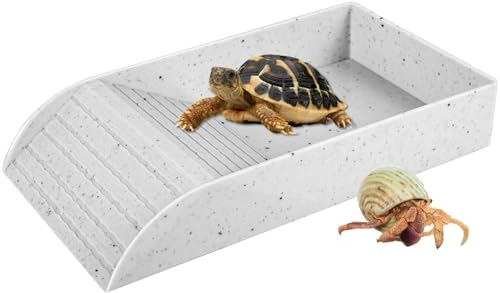 Eummy Plato de agua para tortuga, plato de baño antideslizante, cuenco de piscina para reptiles con rampa, caja de alimentación de reptiles, plato de plástico para alimentos y agua, accesorios de