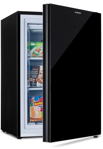 Klarstein Pluto Gefrierschrank - 1 Kühlzone, Thermostat mit 5 Stufen, 0 bis -18 °C, mit Glasfront, höhenausgleichende Füße, geräuscharmer Betrieb, 80 Liter Gesamtvolumen, schwarz