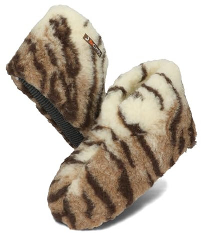 BeComfy Warme Hausschuhe Damen Herren Hüttenschuhe aus Schafwolle Niedriges Wollhausschuhe Unisex 36-46 EU (Braun creme, EU Schuhgrößensystem, Erwachsene, Numerisch, M, 39)