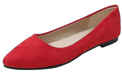 MVNB Womens Pointed Toe Ballet Flat Knit Dress Shoes Low Wedge Flat Shoes Comfort Slip On 𝗙lats Shoes for Woman Class Ladies Suede Slip On Wide Fit Ballerina Shoes Comfort Insole Black (Red, 35)