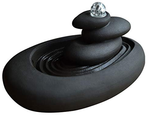 Décor de Table Zen Moderne Fontaine de bureau créative naturelle décontractée en céramique Zen 3 couches de pierre fontaine d'eau de montagne maison décoration en céramique artisanat, noir Fontaine d’