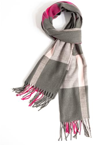 TUSHUSTY Sciarpa per uomo donna inverno collo caldo plaid sciarpe tinta unita autunno più morbido classico, Grigio e rosa., Medium