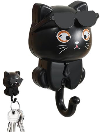 Générique Crochet à clés chat mignon, crochets muraux adhésifs créatifs pour chat avec lunettes de soleil, porte-clés pour la maison