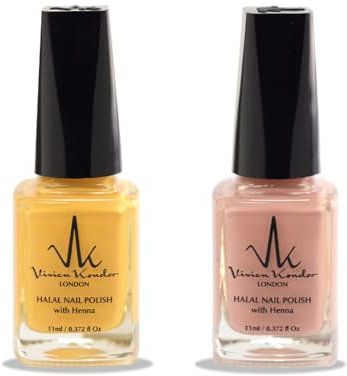 (2Pcs Set) Henna Infused Halal Nail Polish Water Permeable Nail Polish Vegan Long lasting Nail polish (Pink Rose, Gold Souk)