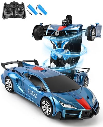 Rumicet 2 in 1 Coche Teledirigido Transformers Juguete, Coche Teledirigido Niña con luz LED, Rotación de 360°, Coche Teledirigido Niño con 2 Bateria, Regalos De Cumpleaños para Niños