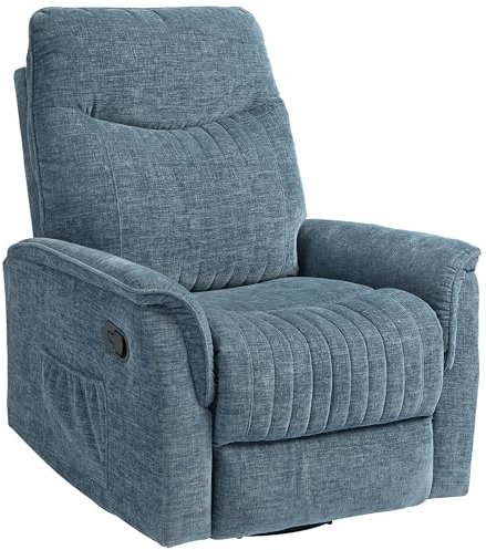 HOMCOM Fauteuil Inclinable Salon - Fauteuil de Relaxation avec Repose-Pieds rétractable, Dossier réglable Manuel, Fonction à Bascule et pivotant, pour Chambre Bureau Home cinéma, Bleu