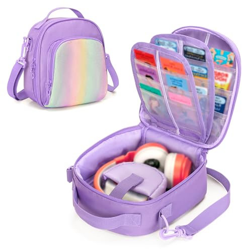 LoDrid Storage Bag Compatible with Yoto Mini (2024 Edition), Portable Carrying Case for Audio Music Player & Headphone Accessories, Card Holder Hold Up to 30 Cards, Purple, (Bag Only)