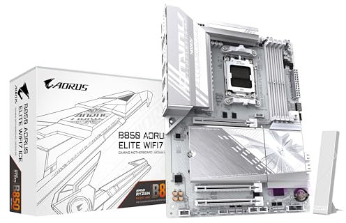 GIGABYTE B850 AORUS Elite WIFI7 Ice Placa Base - Procesadores AMD Ryzen Serie 9000, VRM Digital de 12+2+1 Fases, hasta 8200MHz DDR5 (OC), 1xPCIe 5.0 + 2xPCIe 4.0 M.2, LAN 2.5, WiFi 7, USB 3.2 Gen 2x2