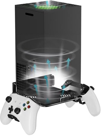 Bricok Aluminium Alloy Wall Mount for Xbox Series X Wall Mount Kit for Xbox Series X Accessories with 2 Controller Stand, Ventilation Design Wall Shelf(Black)