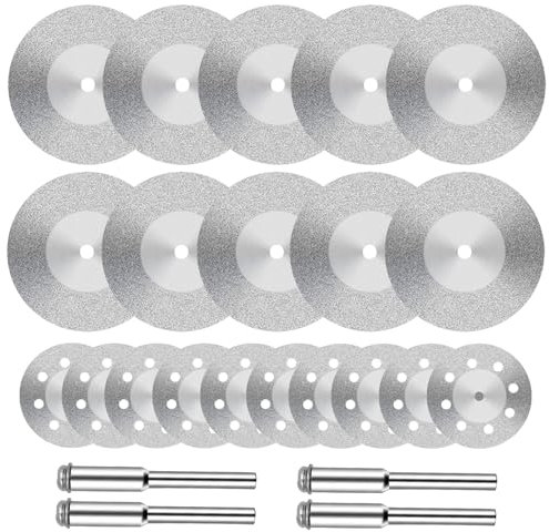 KOOLEVER 24PCS for Dremel Cutting Discs Metal, 40/22mm Diamond Cutting Wheel with 4 3mm Mandrels, Diamond Cutting Wheel Cut Off Discs for Dremel Rotary Tool
