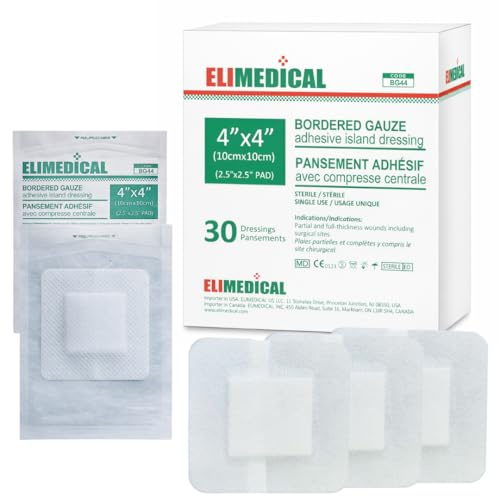 ELIMEDICAL Steriles Klebendes Inselverband mit umrandeter Gaze – Gaze-Pads, Wundauflage mit Kleberand – Steril, weich & hochabsorbierender Wundverband (4x4 (10x10cm))