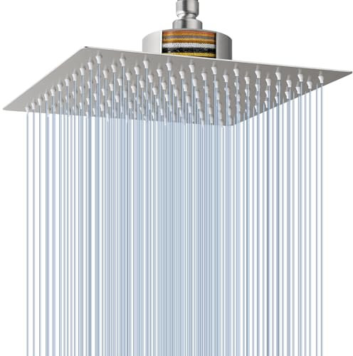 Voolan Soffione Doccia a Pioggia con Filtro, Soffione Doccia a Pioggia Grande ad Alto Flusso in Acciaio Inossidabile, Filtro per Soffione Doccia a Cascata per Acqua Dura (25cm Nichel Spazzolato)