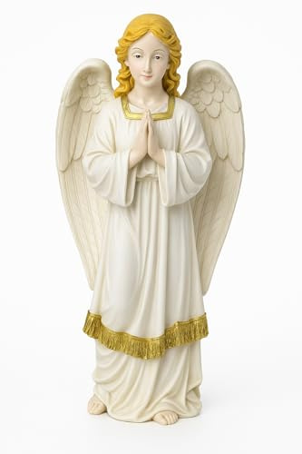 JRose Collections Elegante betende Engel-Figur, 26 cm hoch, Kunstharz, Statue mit goldfarbenen Details, dekoratives religiöses Ornament für Haus und Garten