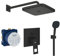Grohe Duschsystem mit Unterputz Duscharmatur von Grohe Regendusche mit Armatur, Duschkopf eckig, Wandarm Dusch-SET GSK01 schwarz matt
