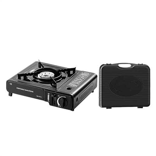 Hornillo de Gas Portátil 2900W Compacto con Maletín, Estufa Camping de Alta Potencia, Quemador de Butano Dual para Excursiones y Outdoor (Negro)