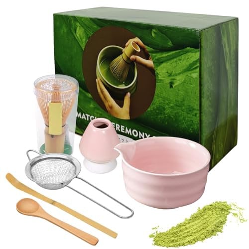 6pcs Pink Matcha Set, Matcha Set Pink Whisk and Bowl, with Holder/Scoop/Sifter, Whisk Holder Matcha Whisk Set, for Making Breakfast/Matcha Latte, Women, Men, Friends, Gift for Matcha Lover