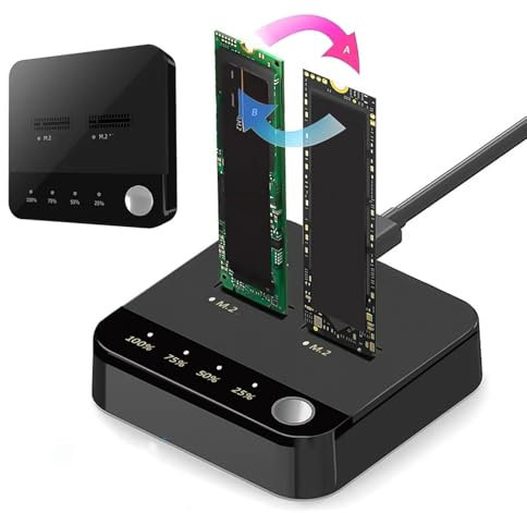 Topiky M.2 Festplatte Duplicator Serial ATA an NVMe Cloner Dock Station Dual SSD -Gehäuse, M.2 Duplicator Cloner Dual Bay Offline USB C Bis NVMe Sata Dock Station