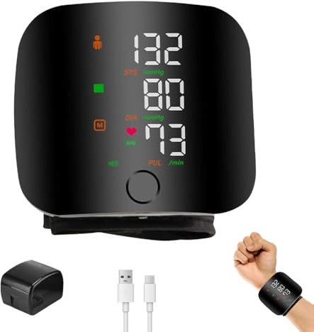 Afenau Misuratore di pressione sanguigna da polso, ricaricabile, touch screen a LED, per la pressione sanguigna, regolabile, per adulti e anziani, a casa o in viaggio