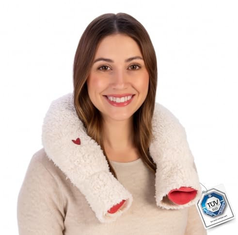 kontor28® - Nackenwärmflasche MADE IN GERMANY mit Bezug aus 100% Bio-Baumwolle | Wärmflasche Nacken 1,0 L Füllvolumen auslaufsicher & TÜV geprüft | Nacken Wärmflaschen extra kuschelig mit Herzstick