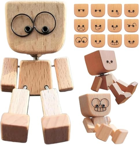 CelestiMingle Wackelnder Holzmann, Handgefertigte Wackelnde Holzfigur Puppe, witzige Auto-Ornamente, Holz-Dekoration für Schreibtisch, Handgefertigte Auto Dekoration, Geschenke für Männer (C)