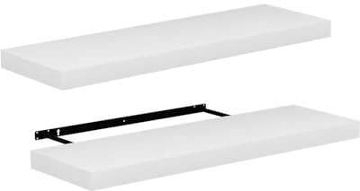 FURNITABLE 2X Wandregal Wandboard Bücherregal Regale für Deko Wandablagen aus MDF Holz, 2er Set Hängeregal Weiss, 80x23,5x4cm