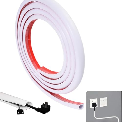 3 Meters Self-Adhesive White Cable Trunking, D Line Wire Cover for Wall, Flexible Conduit Trunking to Hide Wires, Protect Pets and Babies from Chewing Cords
