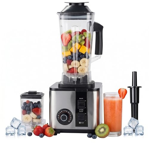 BEOSIOR 9500W Blender, Blender Smoothie Maker with 2.5L Cup and 0.8L Cup, 6 Sharp Blades, 15 Adjustable Speeds for Smoothies, Shakes, Frozen Drinks, Ice, Sauces
