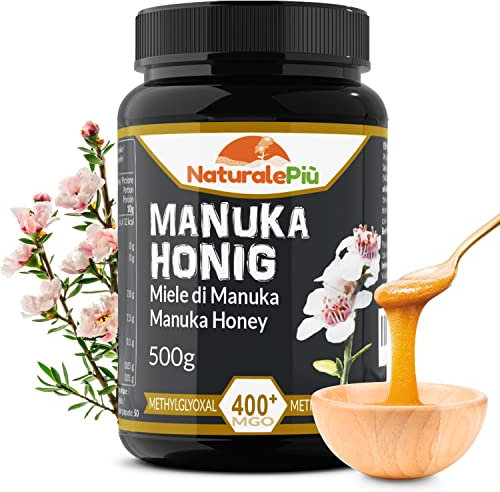 NaturalePiù Manuka-Honig 400+ MGO – 500g Manuka Honey – Qualitätsprodukt hergestellt in Neuseeland – Von akkreditierten Laboratorien getestetes Methylglyoxal