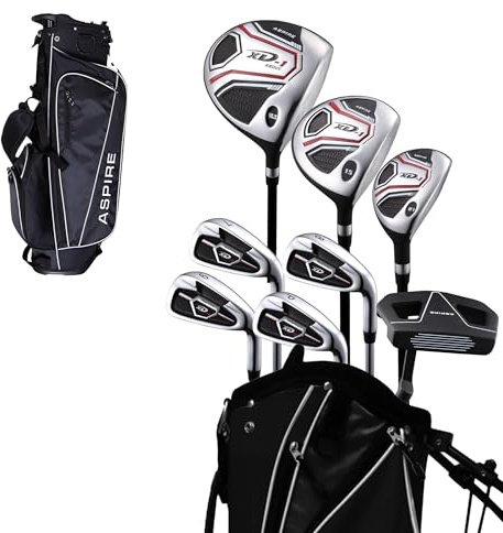 Aspire XD1 Teenager Golf Komplett Set inkl. Driver, Fairway, Hybrid, 7, 8, 9, Keil Eisen, Putter, Ständer Tasche, 3 HC 's Teen Alter 13–16 Rechts Hand – Höhe 5 '2,5 cm – 5' 15,2 cm