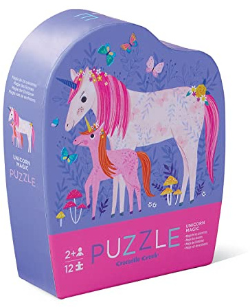 Crocodile Creek Mini Floor Puzzle - Unicorn Magic - 12 Large Jigsaw Pieces - for Kids Ages 2 Years and up - Heavy-Duty Box for Storage - Finished Puzzle is 9” x 12”