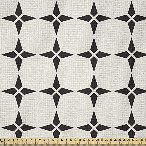 ABAKUHAUS Geometrisch Stoff als Meterware, Geometrischer Stern, Microfaser Multi Zweck Dekostoff für Kunsthandwerke, 3M (230x300cm), Schwarz und Elfenbein