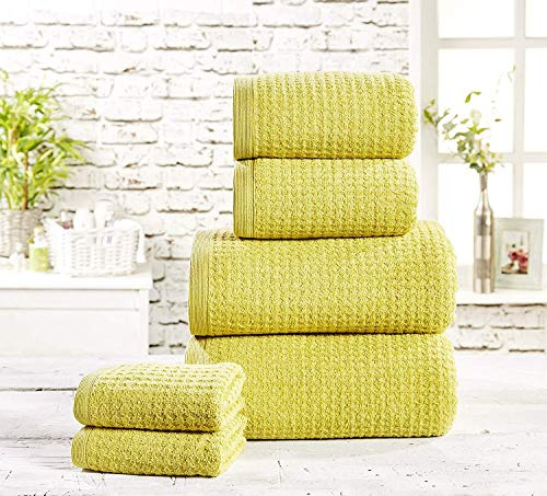 Rapport Six Piece Waffle Towel Bale Set 480gsm, Cotton, Jive Green, 6pcs Bale