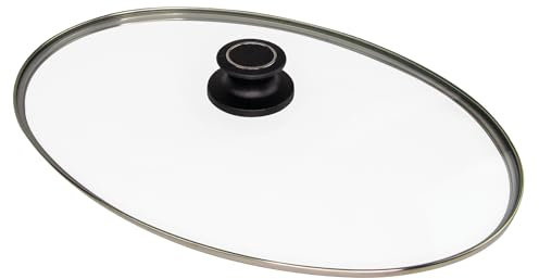 MaxxGoods Glasdeckel für Fischpfanne oval 41x27cm | Vollglasdeckel Backofenfest bis 260°C | hitzebeständiger Deckel mit Entlüftungsknopf | Deckel für Pfannen, Töpfe & Bräter | Sicherheitsglasdeckel