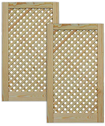 Gittertür Holztür natur 69 x 39,4 cm Schranktür Raumteiler Schiebetür für Regale, Schränke, Möbel | Kiefer Holz unbehandelt | Doppel-Paket 2-er Pack