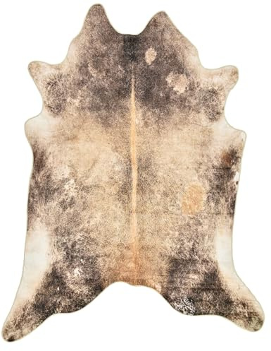 Gino Falcone Kuhfell Teppich | Kunstfell, Rinderfell Imitat, Kuhmotiv, Fellform | 100 x 130 cm | Braun Emilia