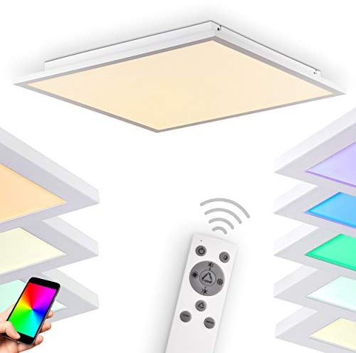 HOFSTEIN LED Panel Salmi, dimmbares Deckenpanel aus Aluminium in Weiß, 36W, 3000-6000 Kelvin, m. RGB-Farbwechsel, bedienbar über Smartphone-App (iOS & Android), Sprachsteuerung o. Fernbedienung
