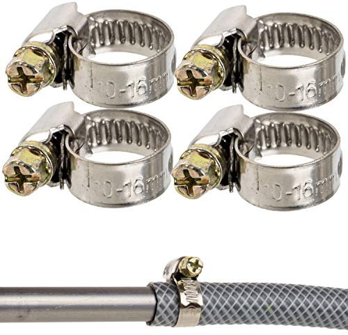 Schlauchschellen mit Schneckenantrieb, 4 Stück, Spannbereich Ø 10-16 mm, für 1/2 Schläuche, W2 Edelstahl, Kreuzschlitz SW7, 9 mm Bandbreite, Fixierung von Waschmaschine, Spülmaschine Anschluss